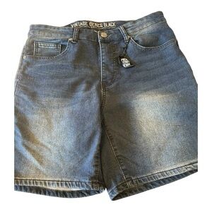 Vintage Genes Black Denim Men Slim Fit Shorts 32 French Terry Denim